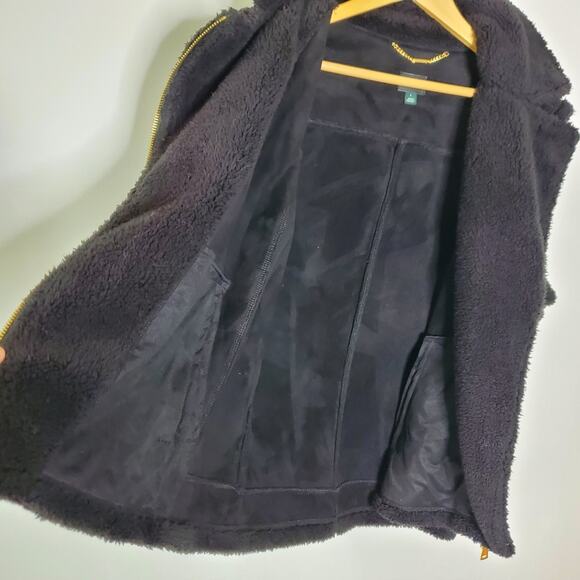 RLL Ralph Lauren Black sherpa Fleece Vest with Gold Zipper Size Large EUC - Picture 10 of 14